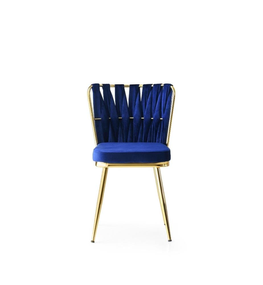 Ensemble de chaises, 2 pièces, Gold Navy Blue, structure métallique, tissu velours - assise en panneaux de particules mélaminés