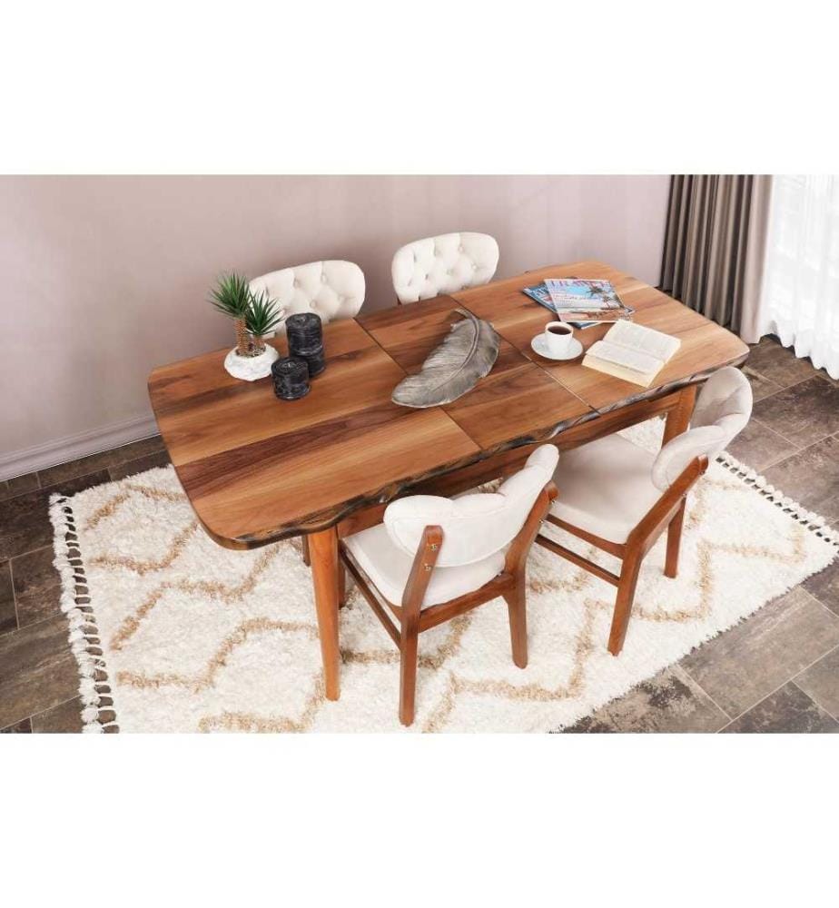 Stuhl-Set, 2 Stück, Walnussbeige, Holzgestell, Sitz aus Samtstoff
