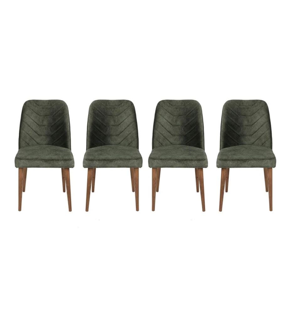 Stuhl-Set, 4 Stück, Nussbaum dunkelgrün, Metallgestell, Sitz aus Samtstoff