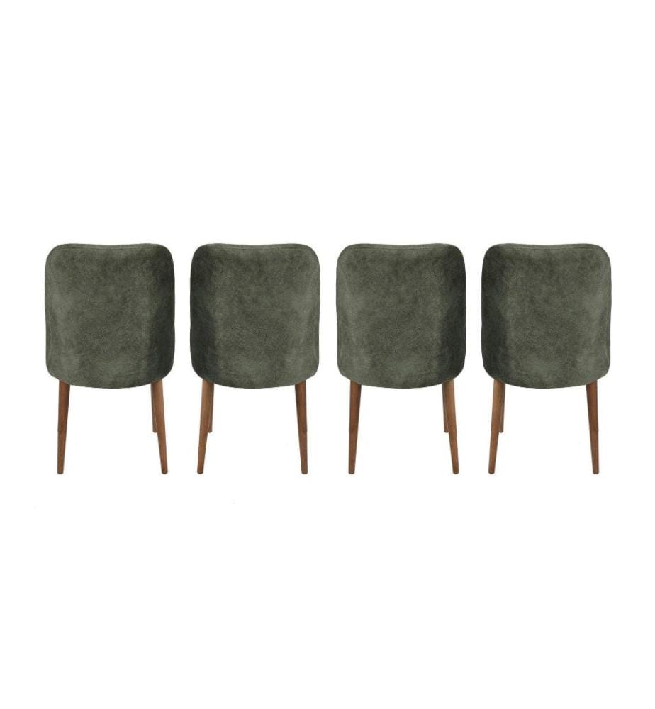 Stuhl-Set, 4 Stück, Nussbaum dunkelgrün, Metallgestell, Sitz aus Samtstoff