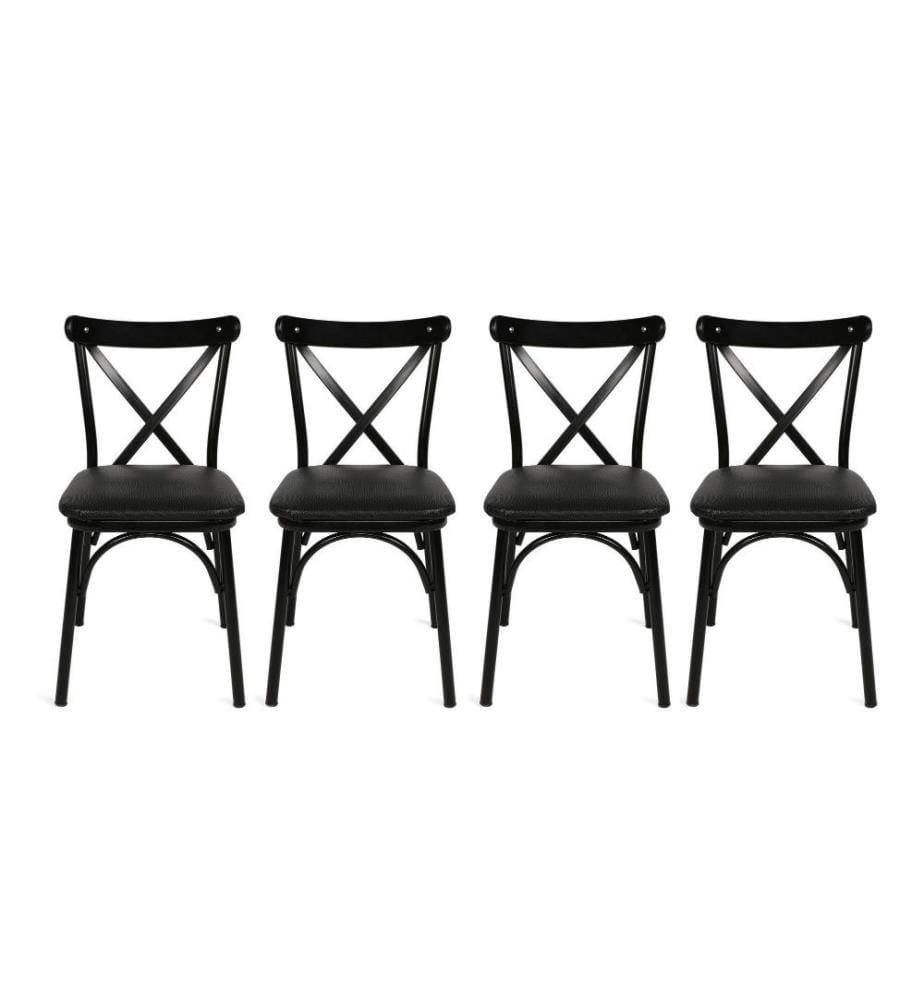 Stuhl-Set, 4 Teile, Schwarz, Melaminbeschichtete Spanplatte, Metallbeine