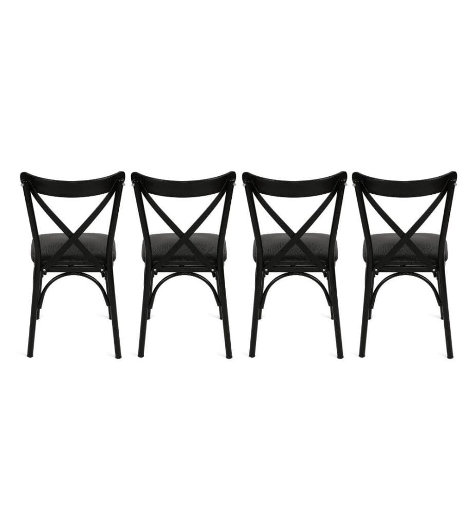 Stuhl-Set, 4 Teile, Schwarz, Melaminbeschichtete Spanplatte, Metallbeine