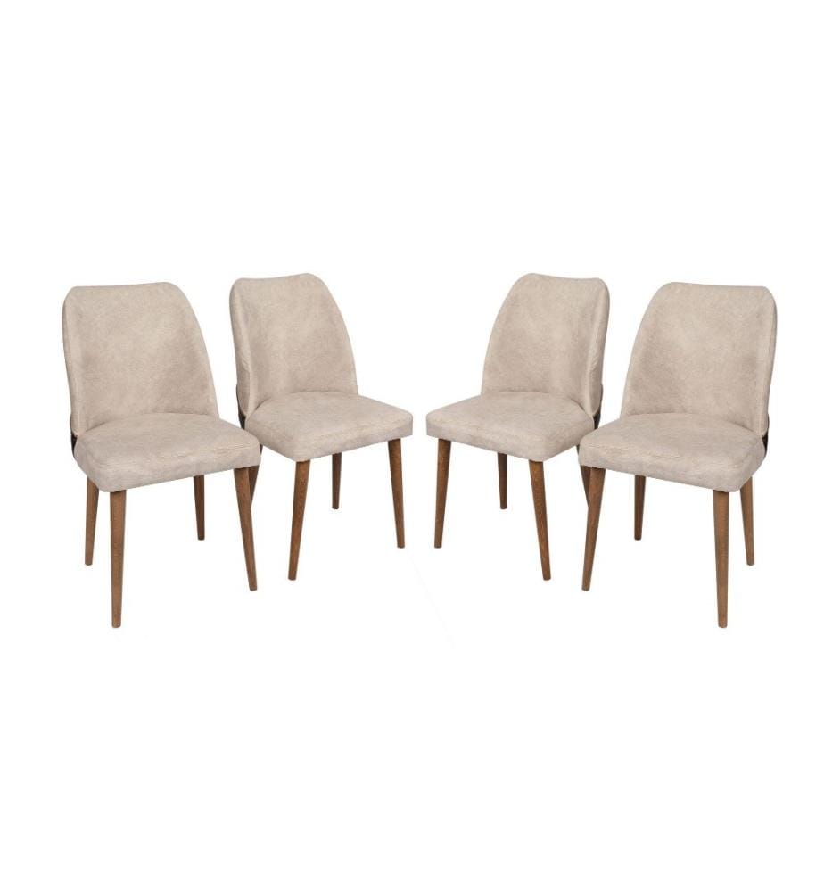 Stuhl-Set, 4-teilig, Walnuss creme, Metallgestell, Samtstoff - Kunstledersitz