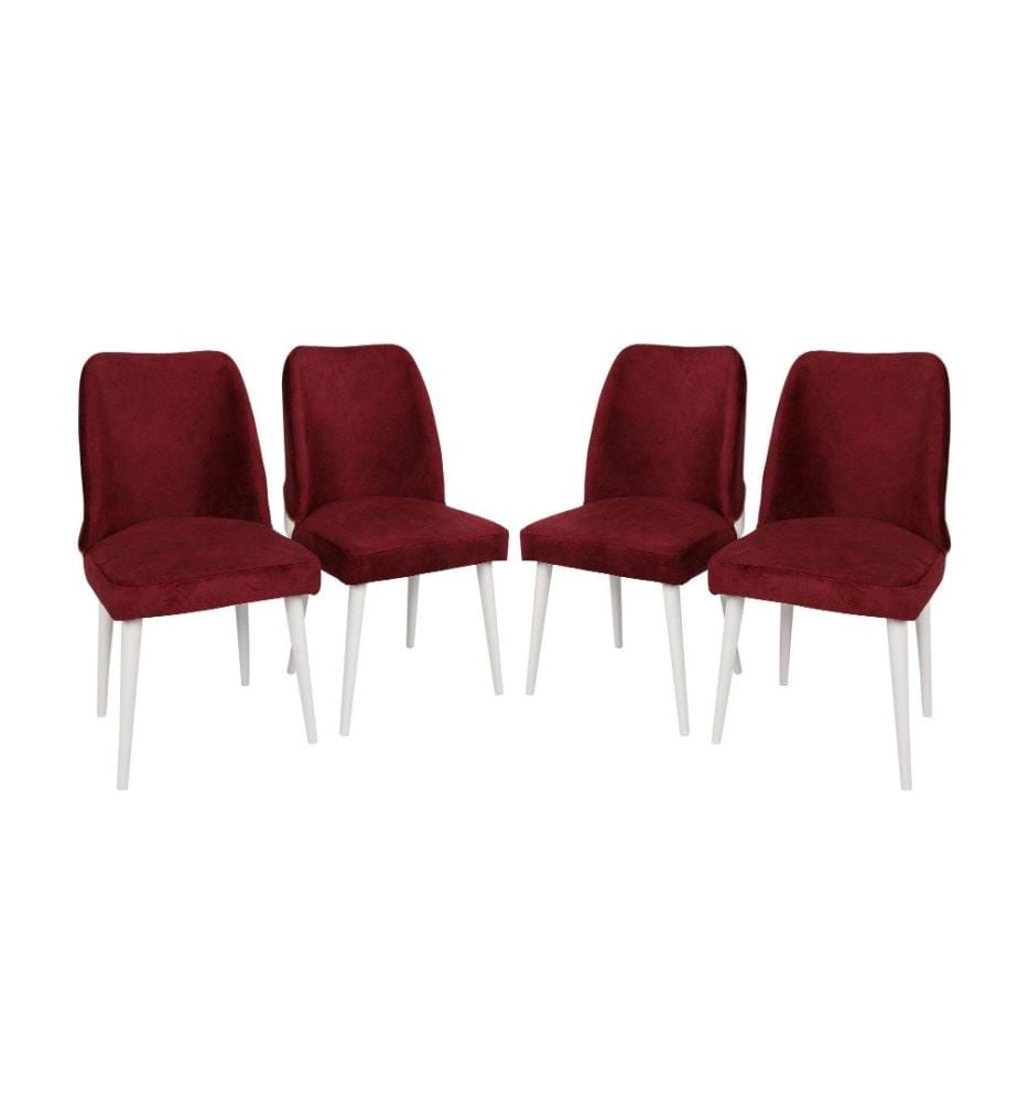 Stuhlset, 4 Teile, bordeauxrot-weiss, Metallgestell, Samtstoff - Kunstledersitz