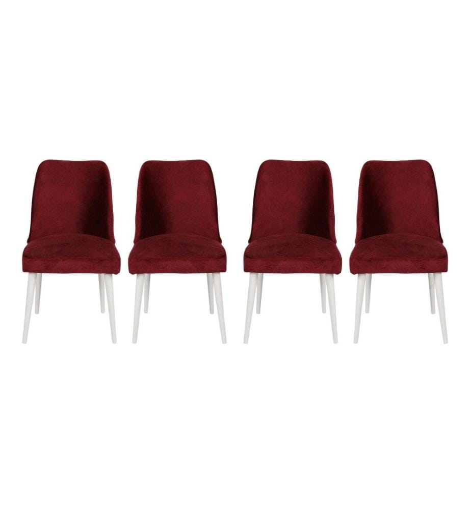 Stuhlset, 4 Teile, bordeauxrot-weiss, Metallgestell, Samtstoff - Kunstledersitz