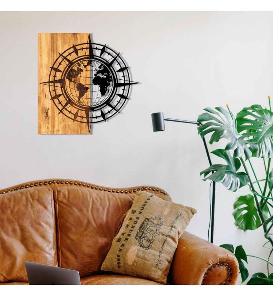 Accessorio decorativo da parete in legno, noce nero, metallo, struttura in legno
