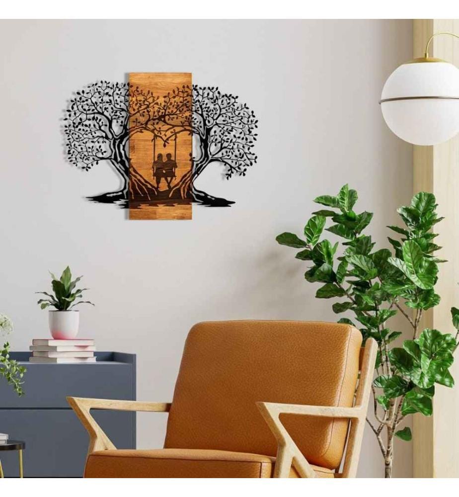 Dekoratives Wandaccessoire aus Holz, Schwarznuss, Metall, Holzrahmen
