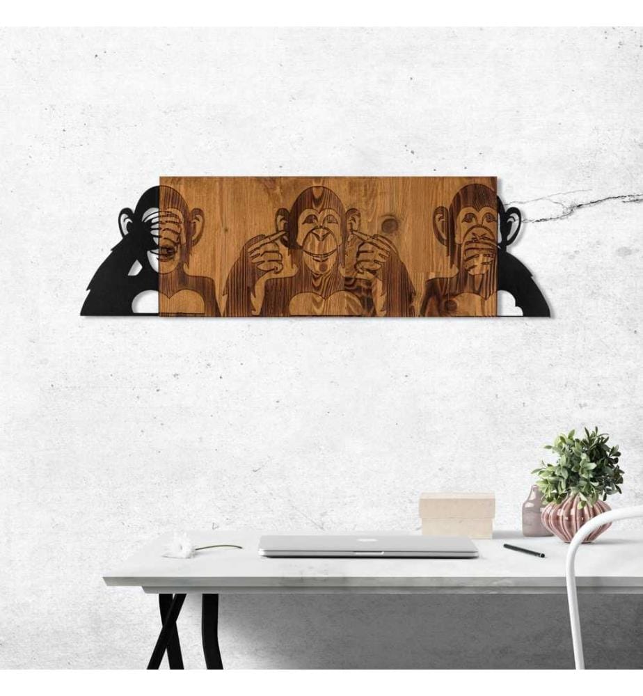 Accessorio decorativo da parete in legno, noce nero, metallo, struttura in legno