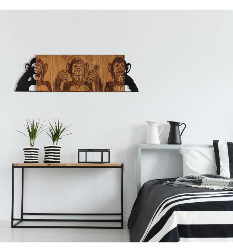 Accessorio decorativo da parete in legno, noce nero, metallo, struttura in legno