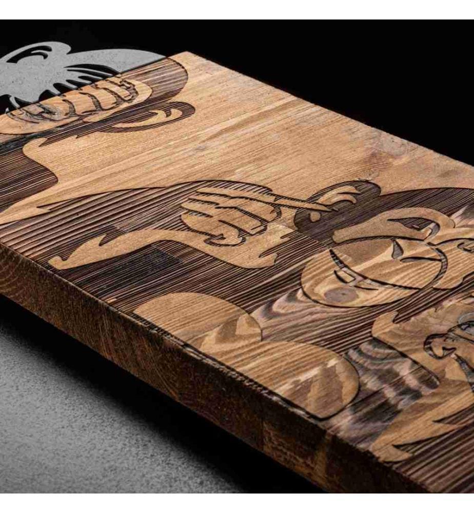 Accessorio decorativo da parete in legno, noce nero, metallo, struttura in legno