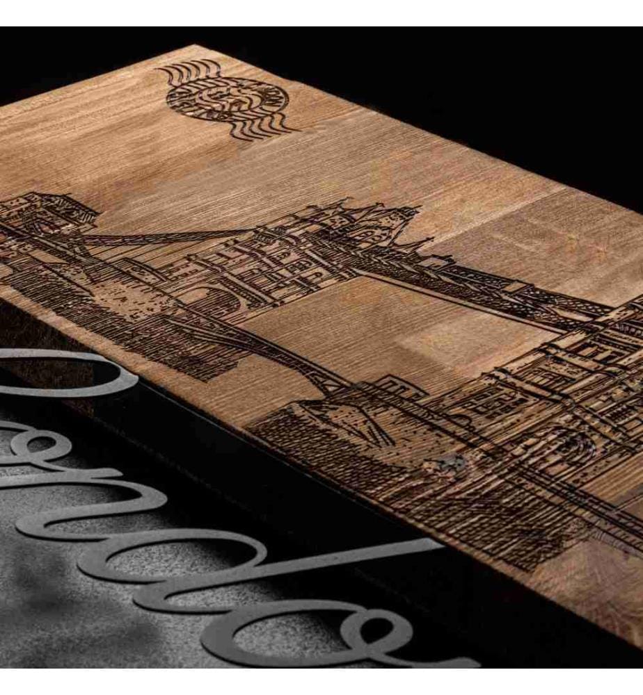 Accessorio decorativo da parete in legno, noce nero, metallo, struttura in legno