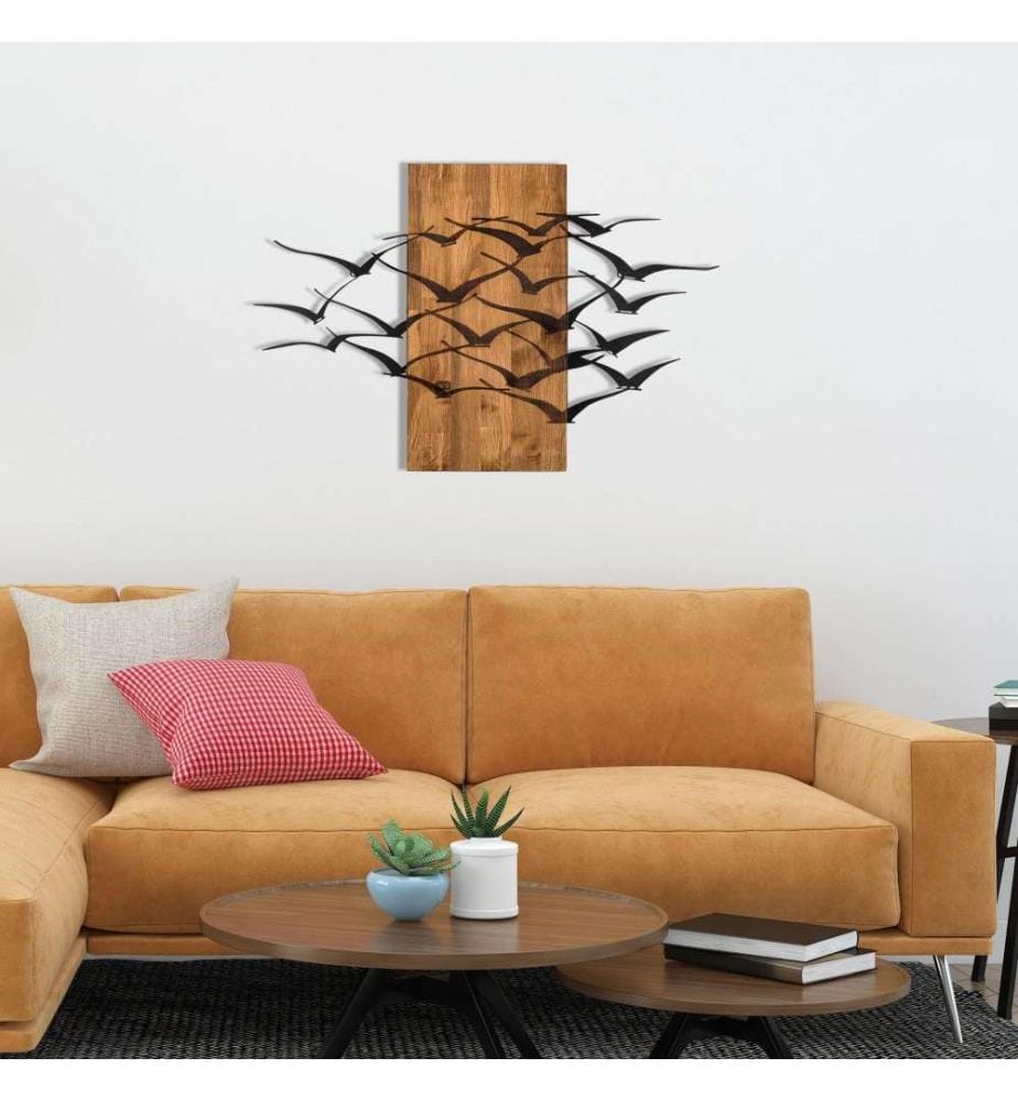 Accessorio decorativo da parete in legno, noce nero, metallo, struttura in legno