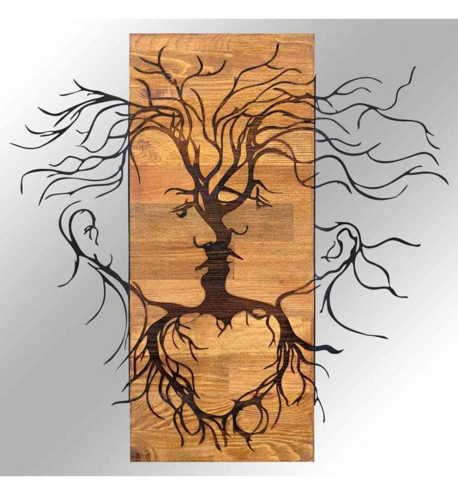 Accessorio decorativo da parete in legno, noce nero, metallo, struttura in legno