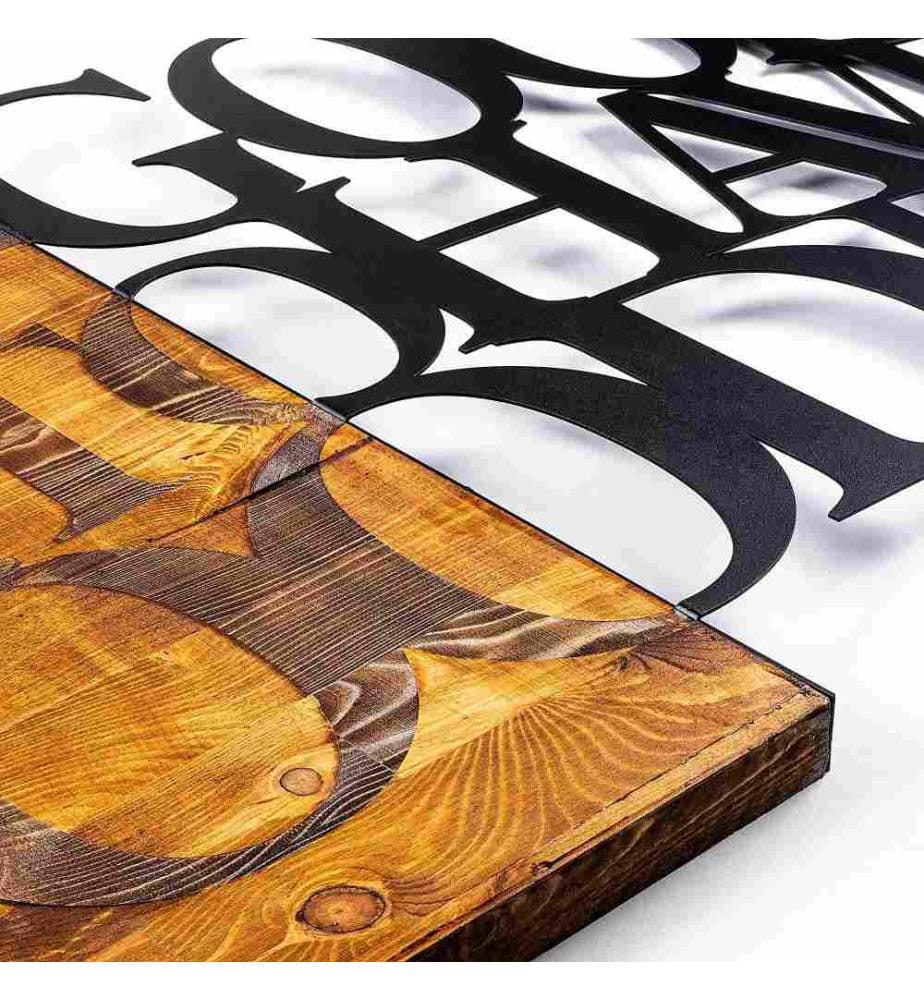 Dekoratives Wandaccessoire aus Holz, Walnuss Schwarz, 50% Holz - 50% Metall