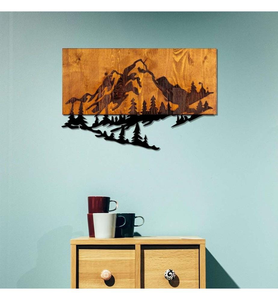 Dekoratives Wandaccessoire aus Holz, Walnuss Schwarz, 50% Holz - 50% Metall