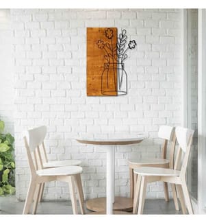 Accessoire mural décoratif en bois, noyer noir, 50% bois - 50% métal