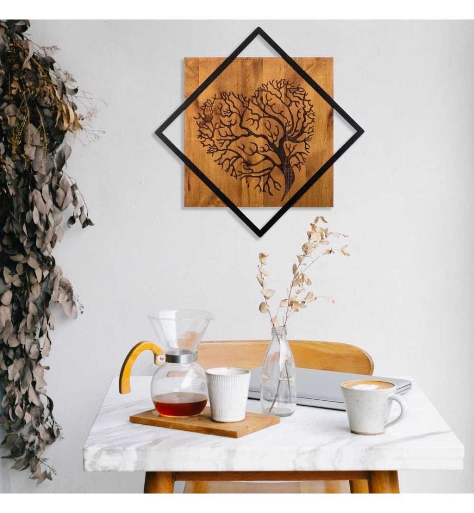 Dekoratives Wandaccessoire aus Holz, Walnuss Schwarz, 50% Holz - 50% Metall