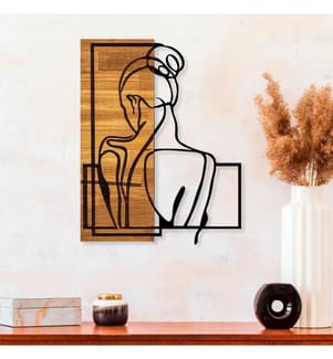 Accessoire mural décoratif en bois, noir noyer clair, 50% bois - 50% métal