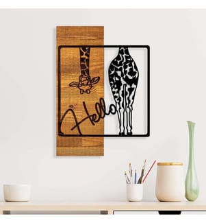 Accessoire mural décoratif en bois, noir noyer clair, 50% bois - 50% métal