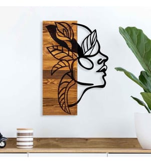 Accessoire mural décoratif en bois, noir noyer clair, 50% bois - 50% métal