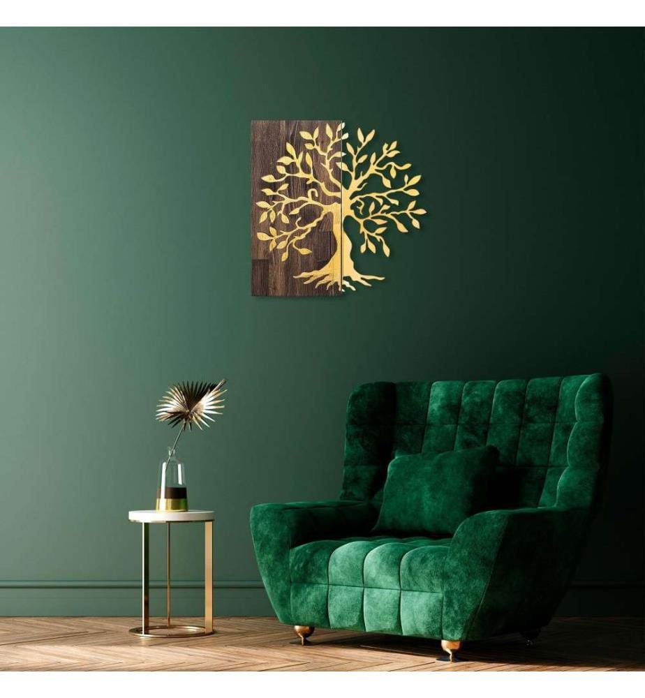 Accessorio decorativo da parete in legno, oro noce, 50% legno - 50% metallo