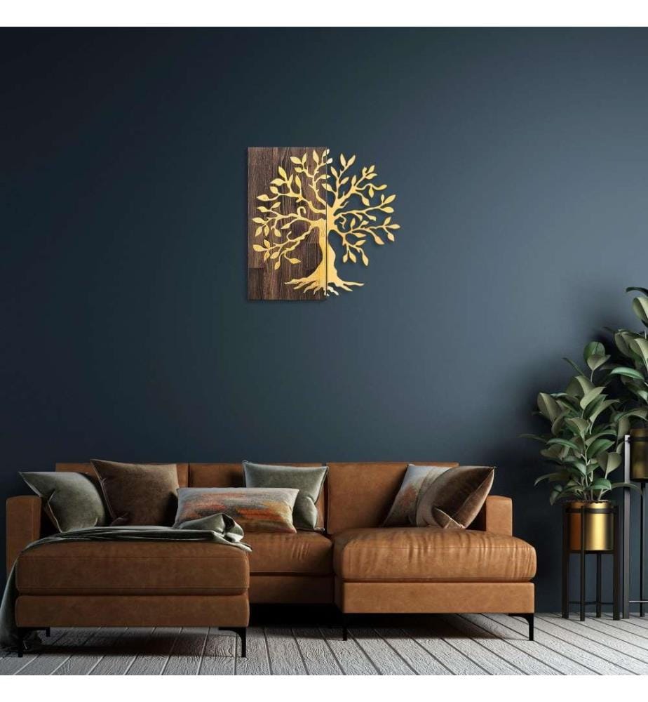 Accessorio decorativo da parete in legno, oro noce, 50% legno - 50% metallo