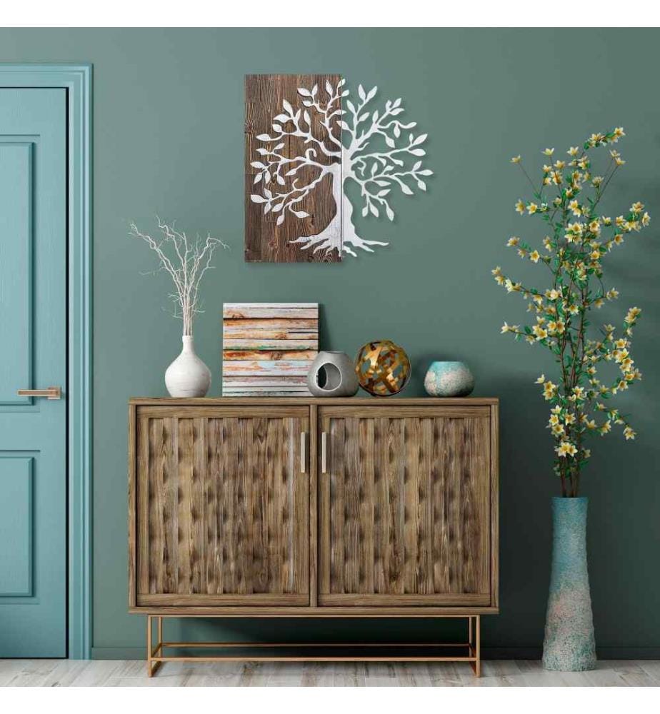 Accessorio decorativo da parete in legno, Noce Argento, 50% legno - 50% metallo