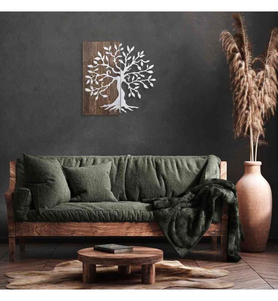 Accessorio decorativo da parete in legno, Noce Argento, 50% legno - 50% metallo