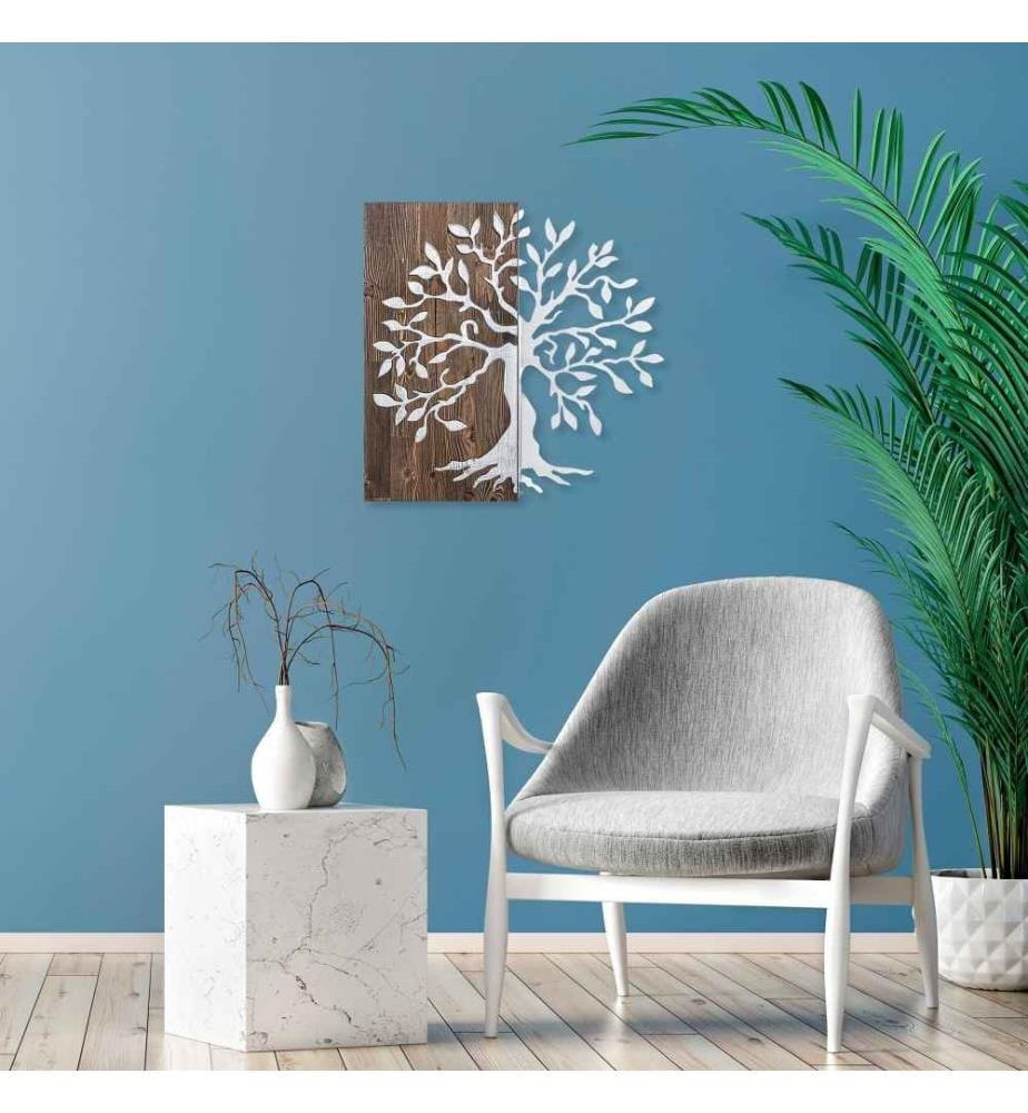 Accessorio decorativo da parete in legno, Noce Argento, 50% legno - 50% metallo