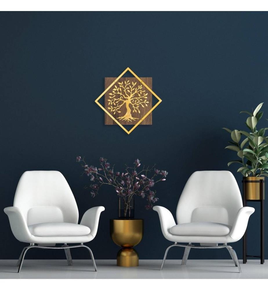 Accessorio decorativo da parete in legno, oro noce, 50% legno - 50% metallo