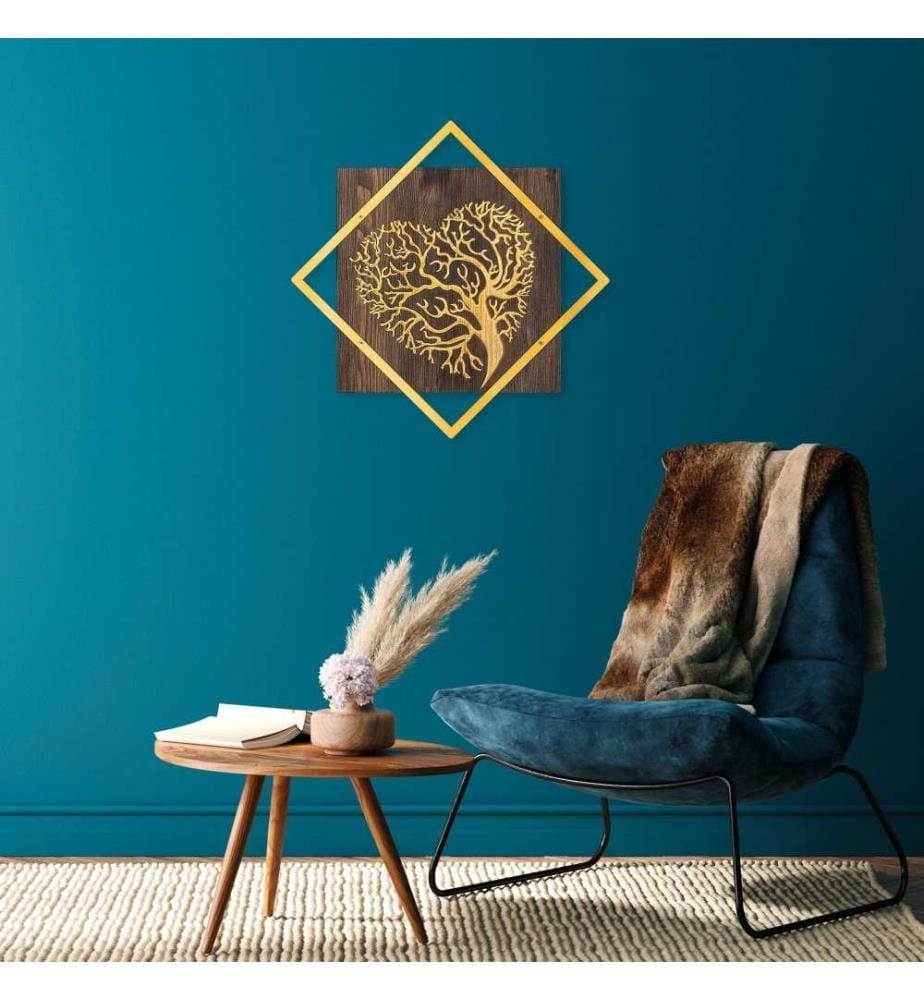 Accessorio decorativo da parete in legno, oro noce, 50% legno - 50% metallo
