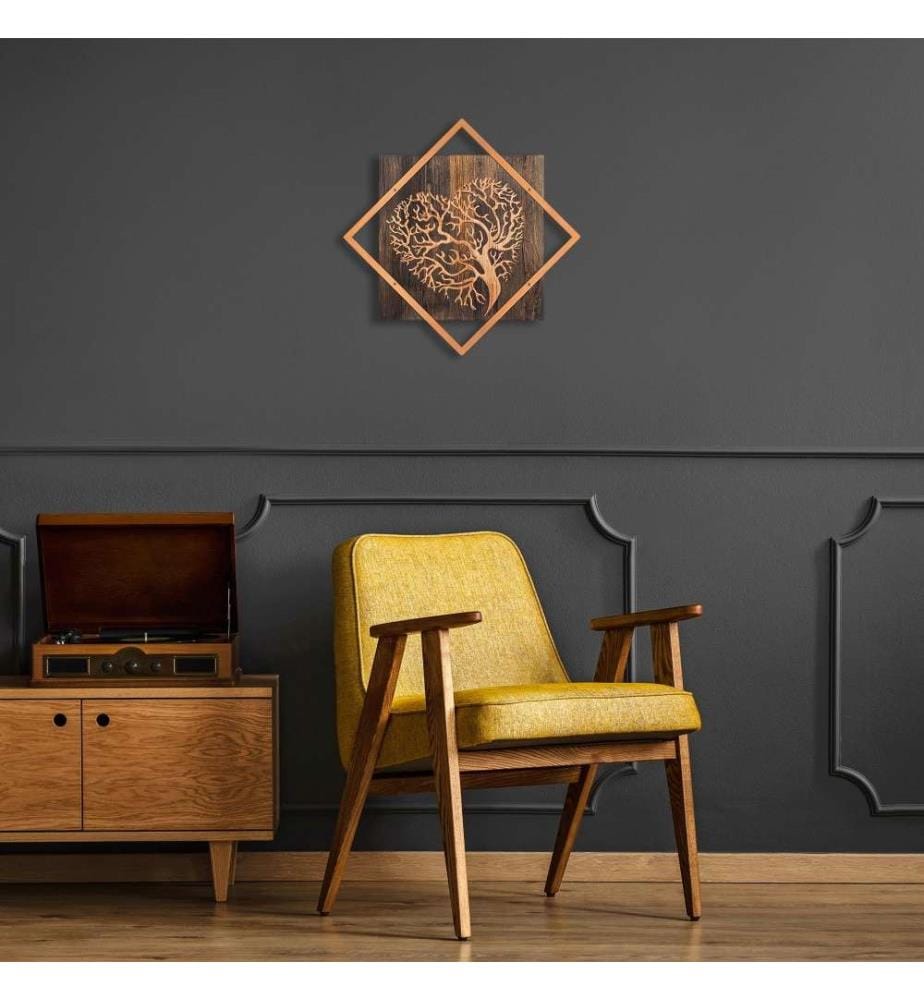 Accessorio decorativo da parete in legno, noce rame, 50% legno - 50% metallo