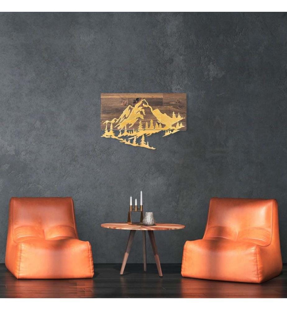 Accessoire mural décoratif en bois, noyer doré, 50% bois