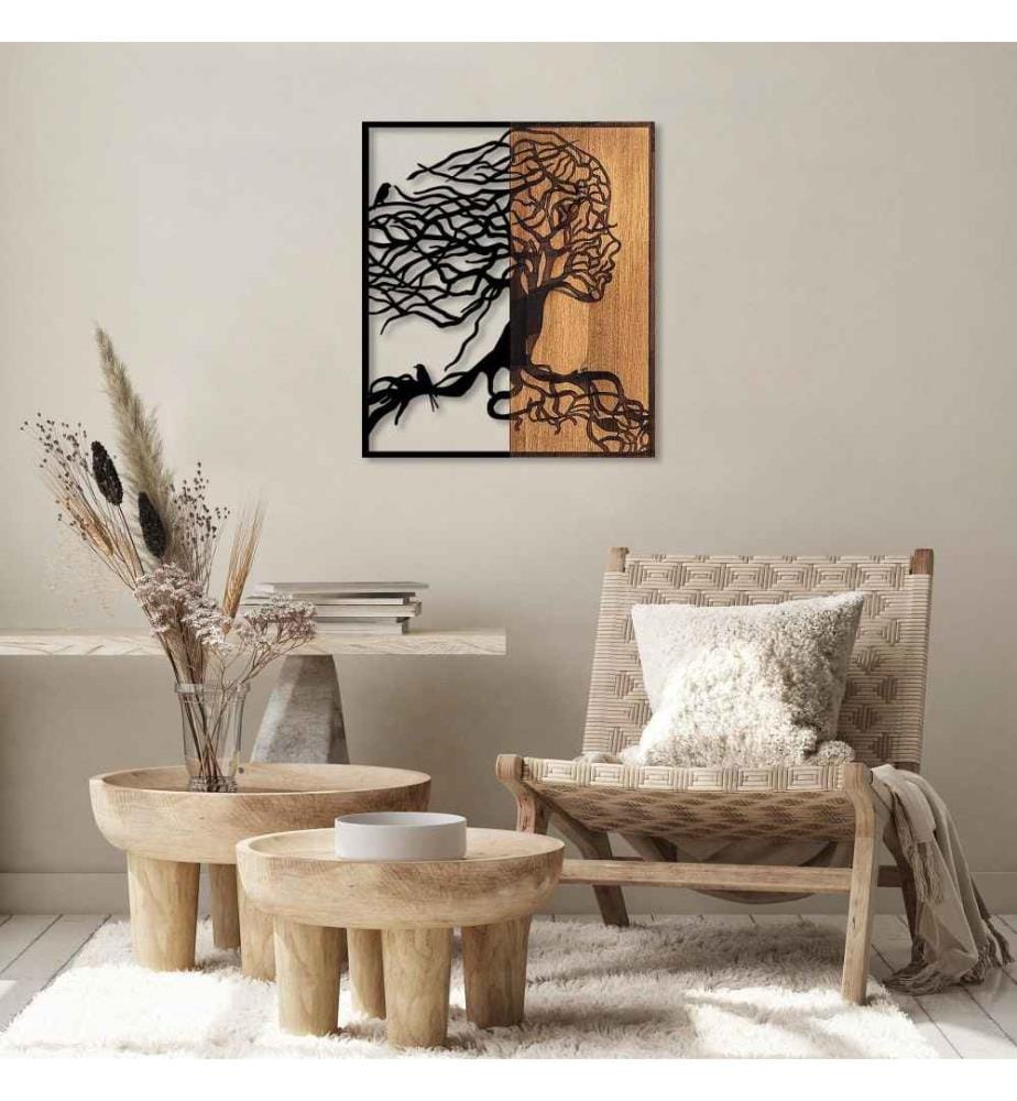 Accessoire mural décoratif en bois, noyer noir, 50% bois - 50% métal