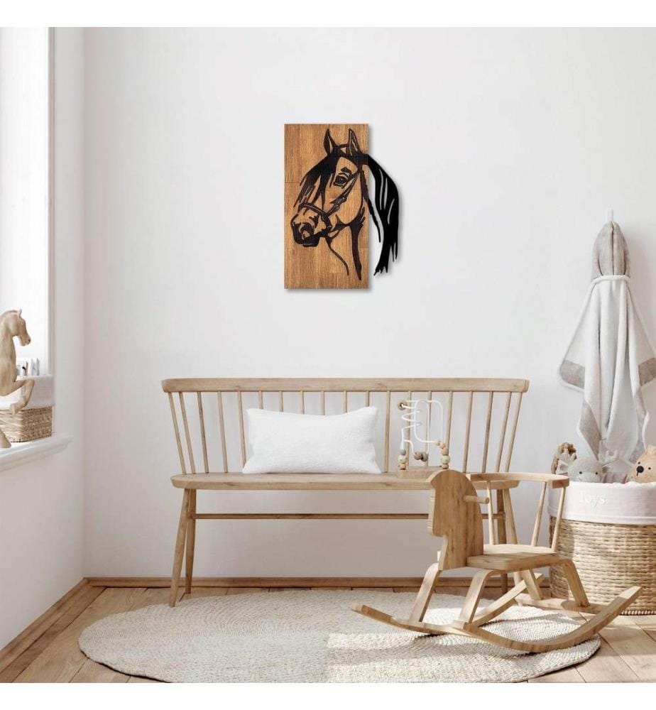 Accessorio decorativo da parete in legno, noce nero, 50% legno - 50% metallo