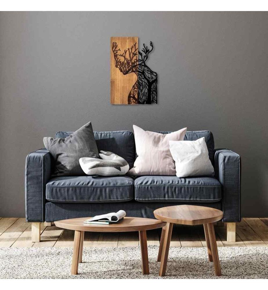 Accessorio decorativo da parete in legno, noce nero, 50% legno - 50% metallo