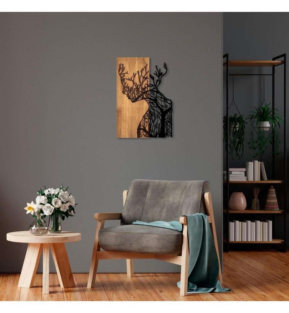 Accessorio decorativo da parete in legno, noce nero, 50% legno - 50% metallo