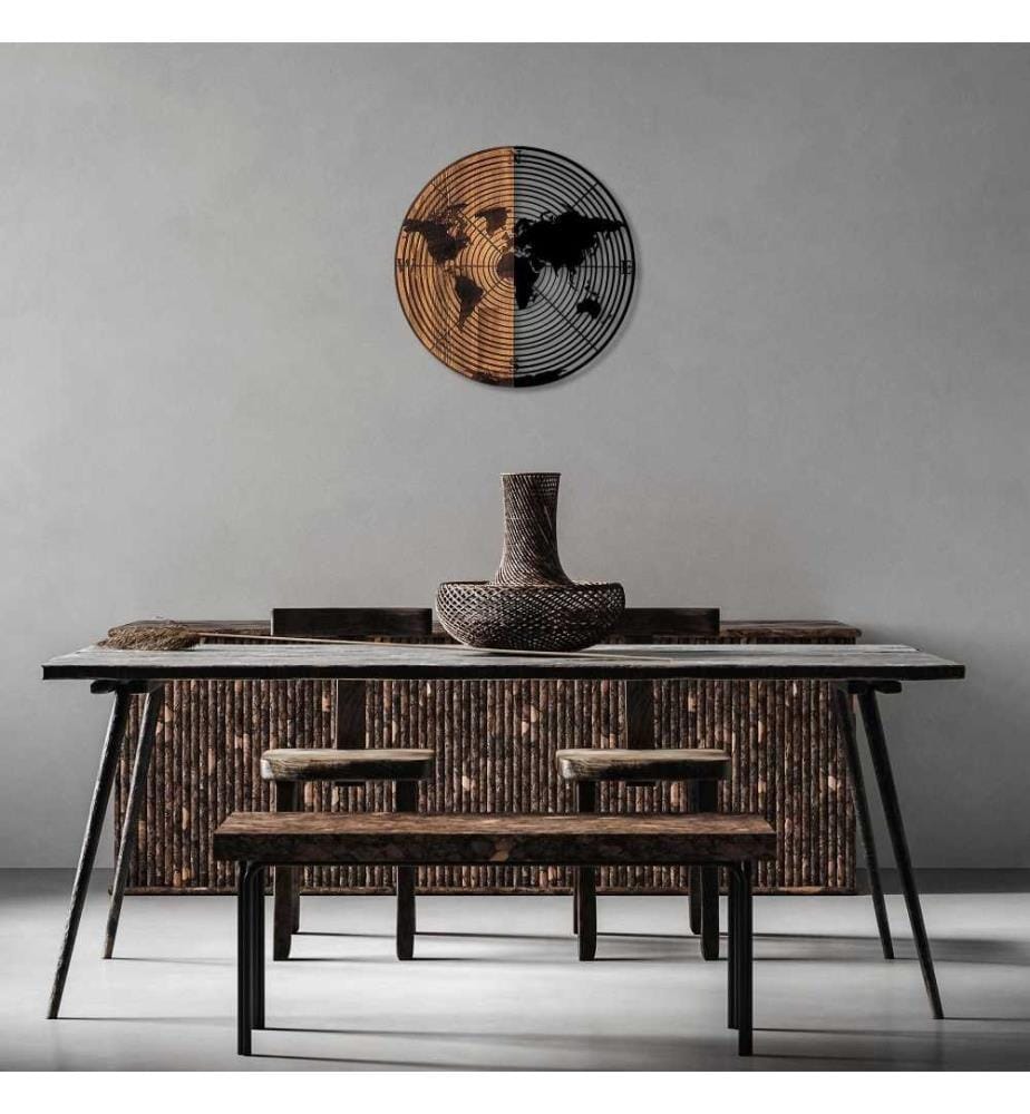 Accessorio decorativo da parete in legno, noce nero, 50% legno - 50% metallo