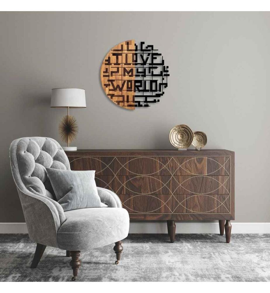 Accessorio decorativo da parete in legno, noce nero, 50% legno - 50% metallo