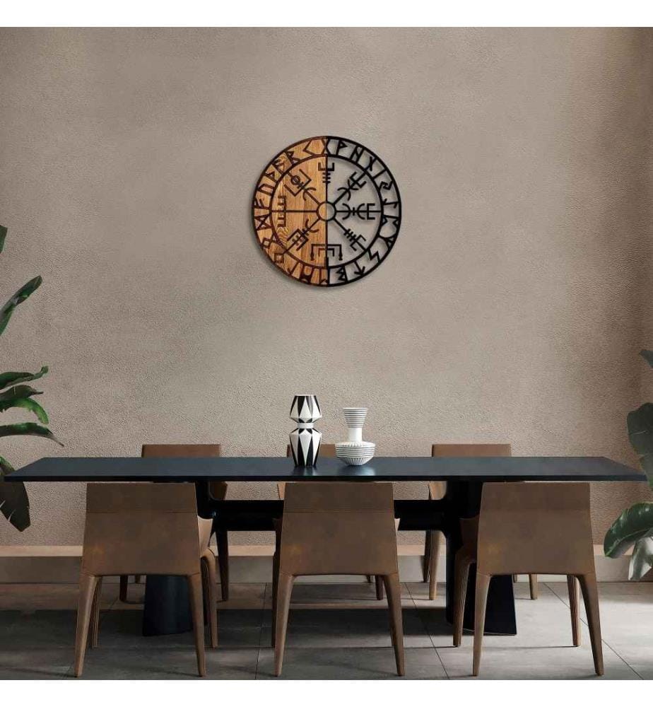 Accessorio decorativo da parete in legno, noce nero, 50% legno - 50% metallo
