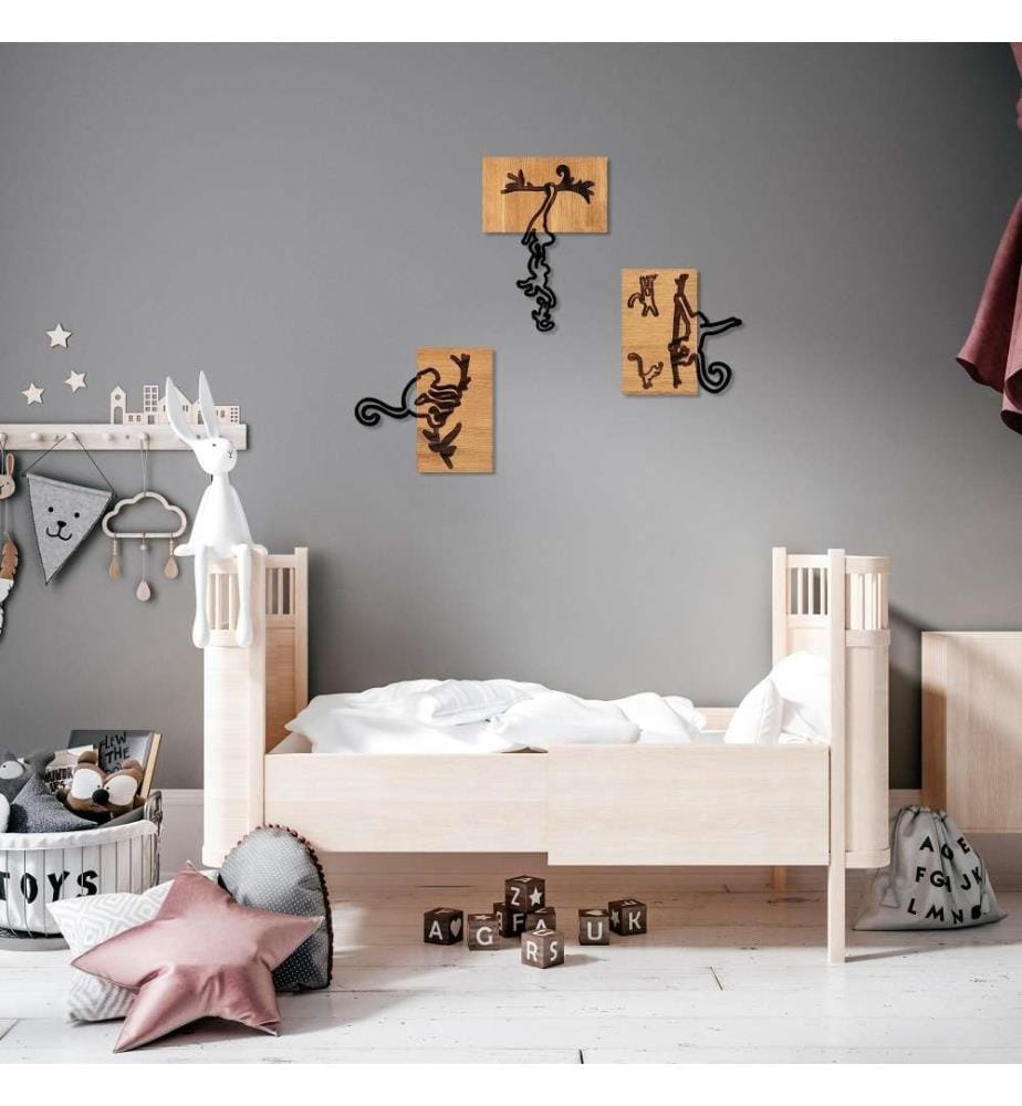 Accessorio decorativo da parete in legno, noce nero, 50% legno - 50% metallo
