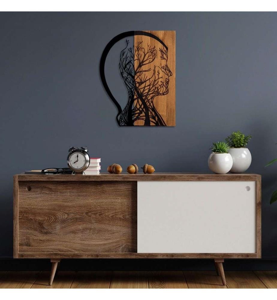 Accessorio decorativo da parete in legno, noce nero, 50% legno - 50% metallo