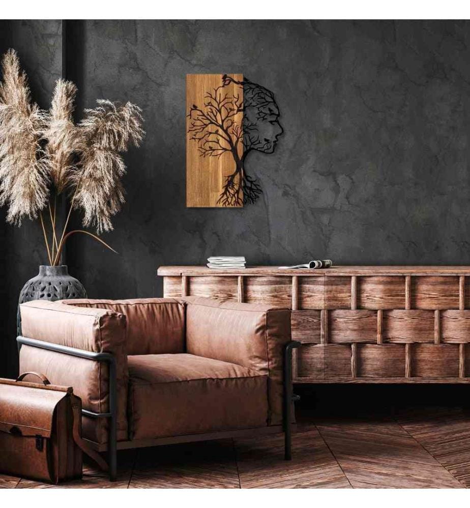 Accessorio decorativo da parete in legno, noce nero, 50% legno - 50% metallo