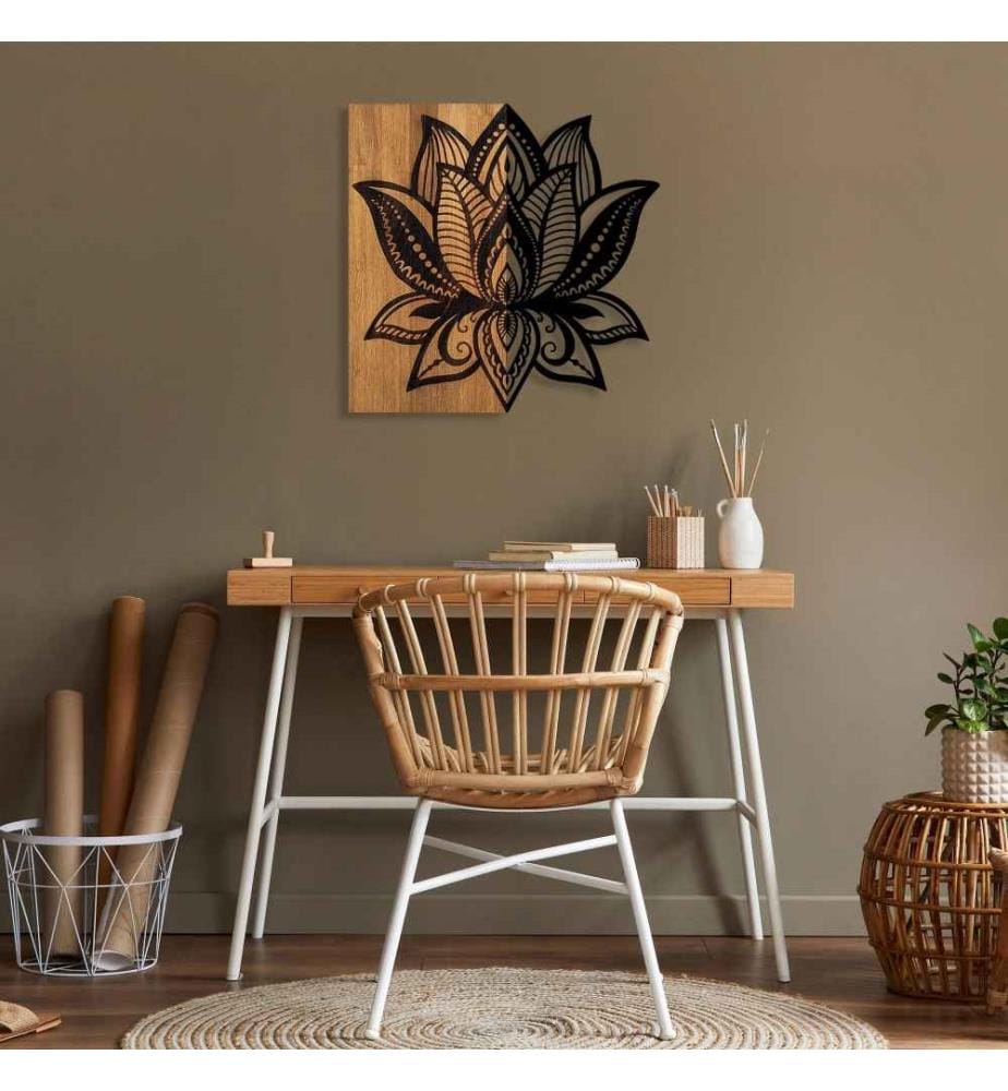 Accessorio decorativo da parete in legno, noce nero, 50% legno - 50% metallo