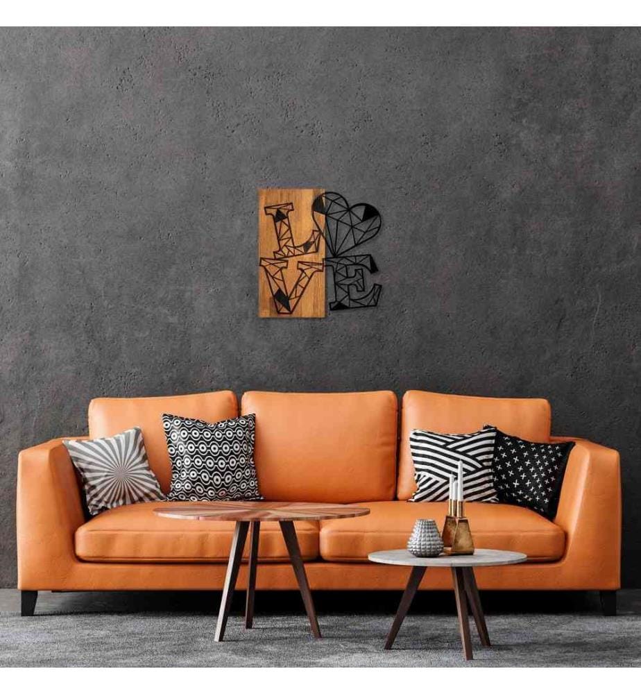 Accessorio decorativo da parete in legno, noce nero, 50% legno - 50% metallo
