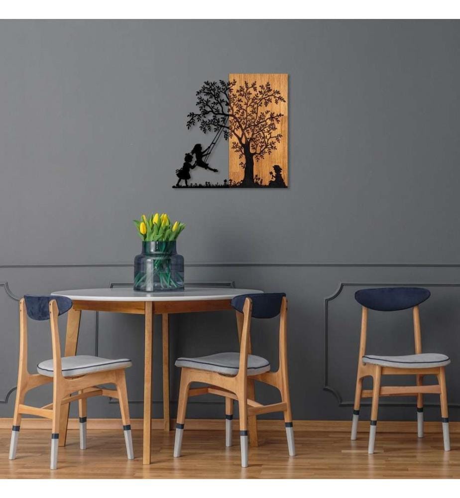 Accessorio decorativo da parete in legno, noce nero, 50% legno - 50% metallo
