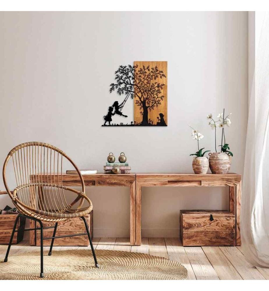 Accessorio decorativo da parete in legno, noce nero, 50% legno - 50% metallo
