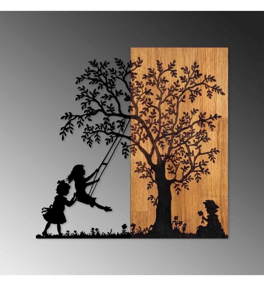 Accessorio decorativo da parete in legno, noce nero, 50% legno - 50% metallo