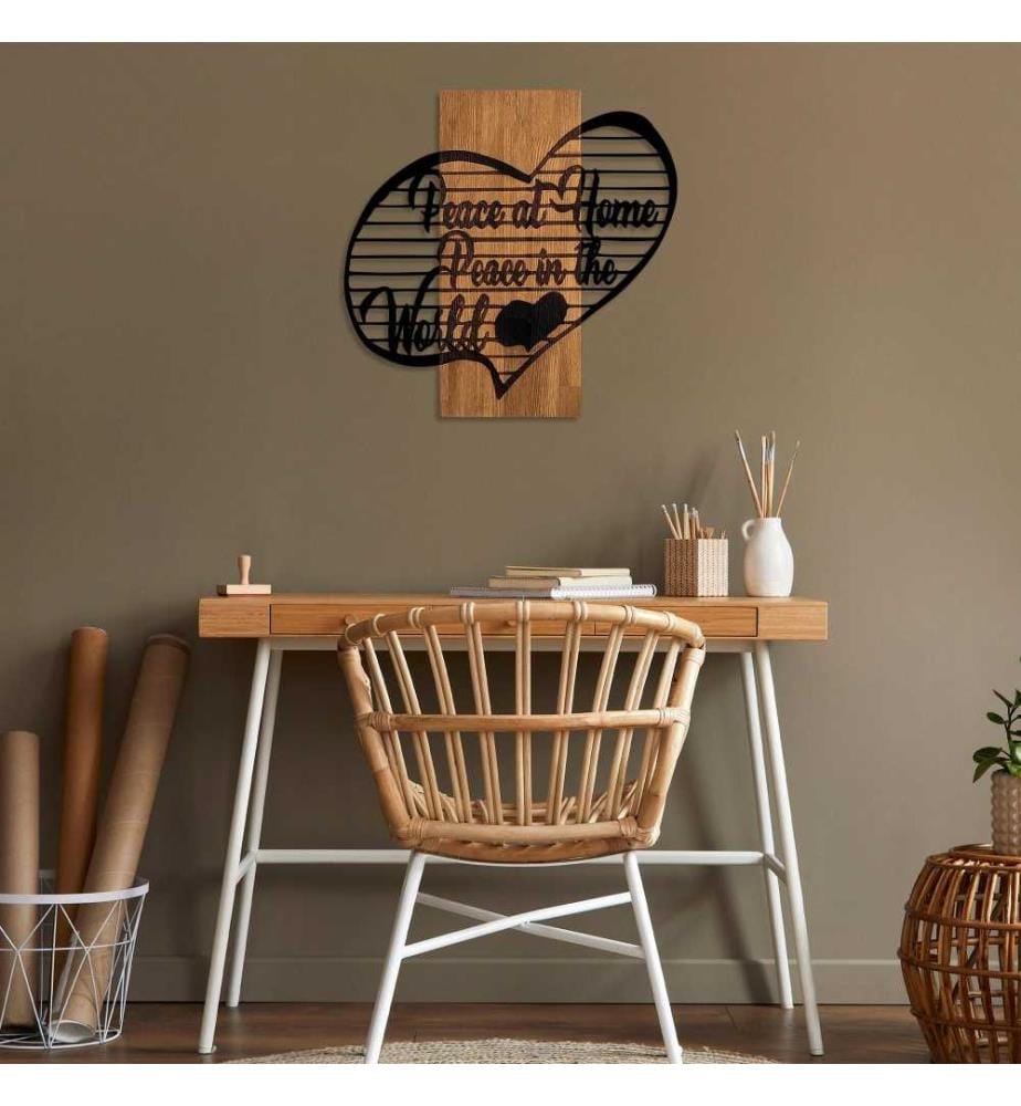 Accessorio decorativo da parete in legno, noce nero, 50% legno - 50% metallo