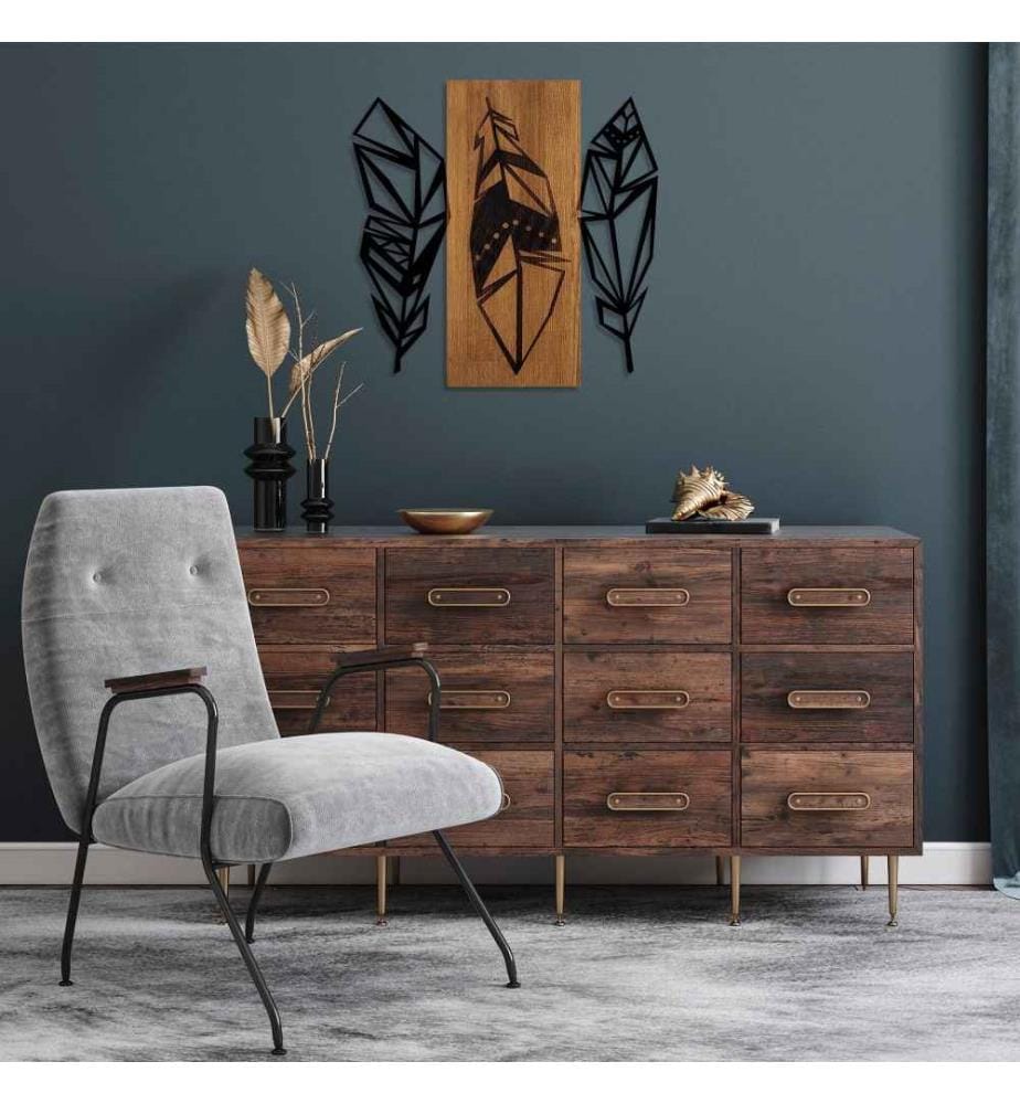 Accessorio decorativo da parete in legno, noce nero, 50% legno - 50% metallo